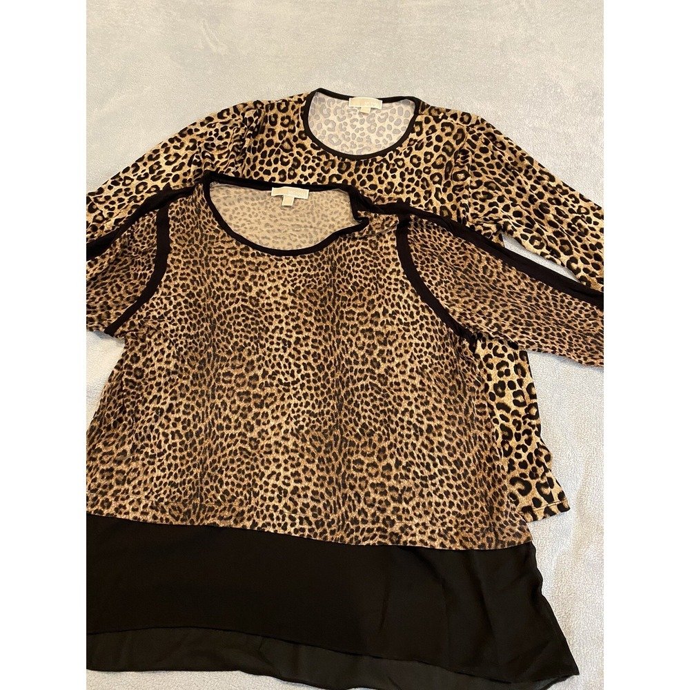 Womens Michae Kira Lot (2) Cheetah Leopard Print Long Sleeve Shirts Tops 2XL